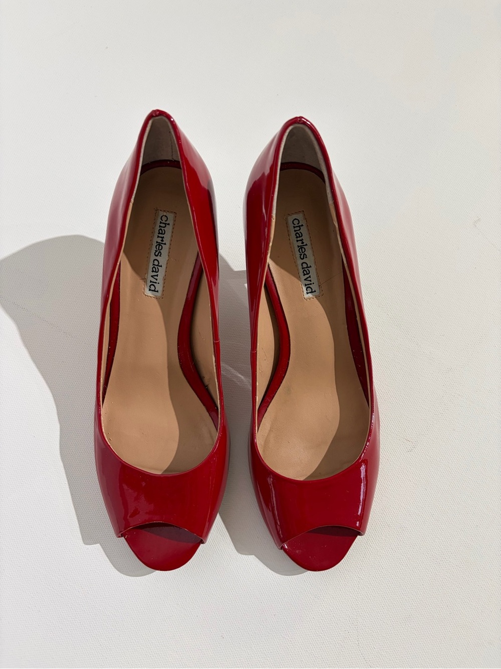 Charles David Red Patent Leather Peep-Toe Pumps with Glossy Finish size 7 Women’